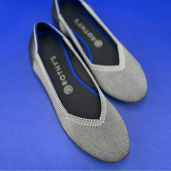 Rothy's Retired The Flat in Black/White Birdseye Print Size 9 - Picture 2 of 10